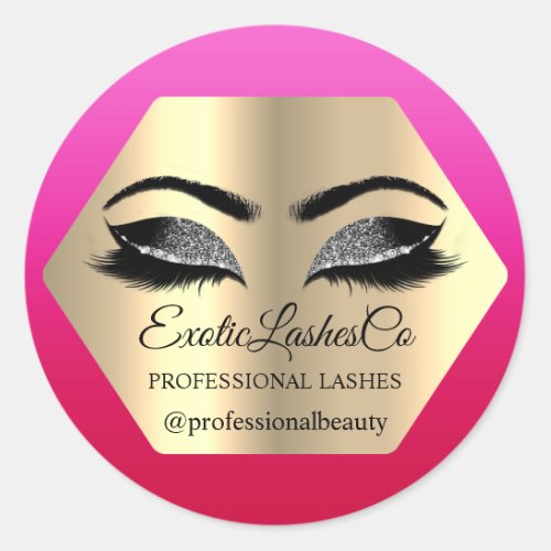 Black Gold Makeup Glitter Lashes Brows PInk Classic Round Sticker