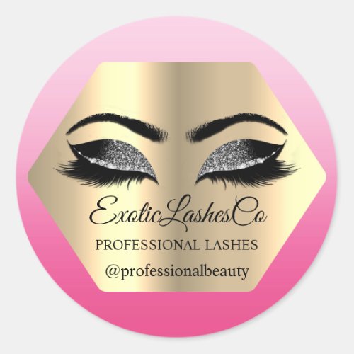 Black Gold Makeup Glitter Lashes Brows PInk Classic Round Sticker