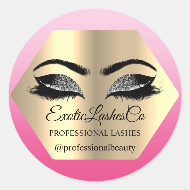 Black Gold Makeup Glitter Lashes Brows PInk Classic Round Sticker (Front)