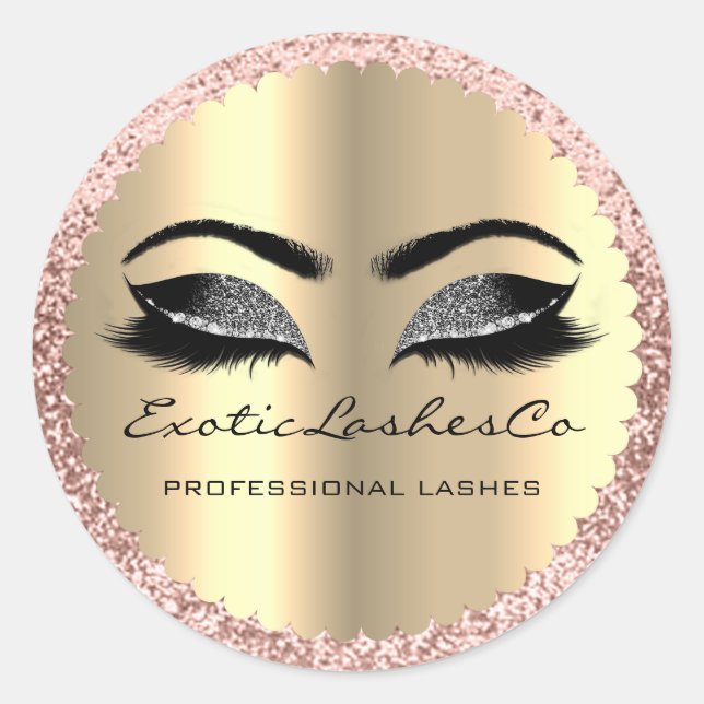Black Gold Makeup Glitter Lashes Packaging Rose Classic Round Sticker (Front)