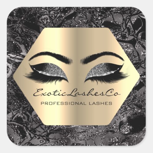 Black Gold Makeup Glitter Lashes Packaging Square Sticker