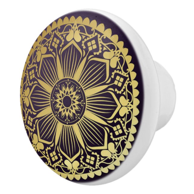 Black & Gold Mandala Ceramic Knob (Right)