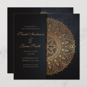 Black & Gold Mandala Elegant Wedding Marriage Invitation