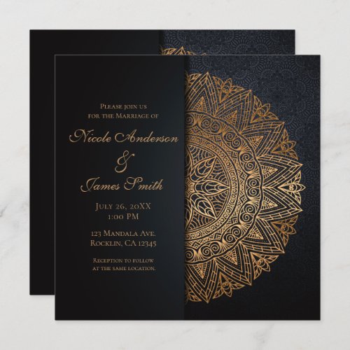 Black  Gold Mandala Elegant Wedding Marriage Invitation