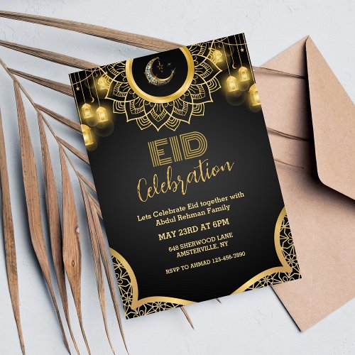 Black Gold Mandala Frame Eid Party Invitation