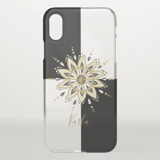 Black & Gold Mandala Geometric Background Uncommon iPhone Case (Back)