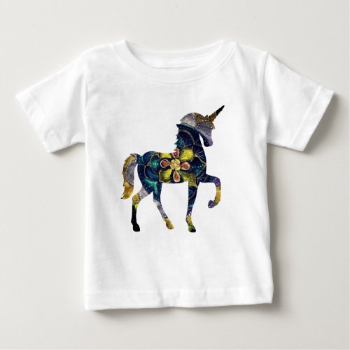Black   Gold Mandala Unicorn  Art Baby T_Shirt