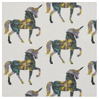 Black &  Gold Mandala Unicorn  Art Fabric