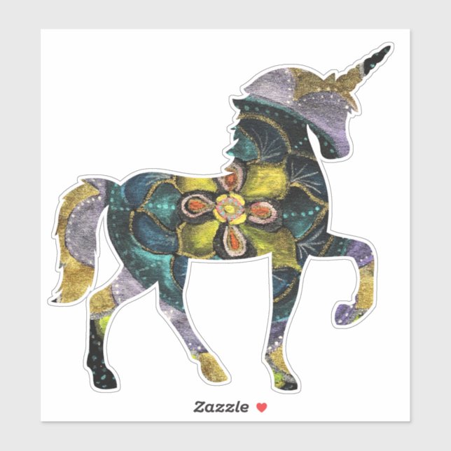 Black &  Gold Mandala Unicorn  Art Sticker (Sheet)