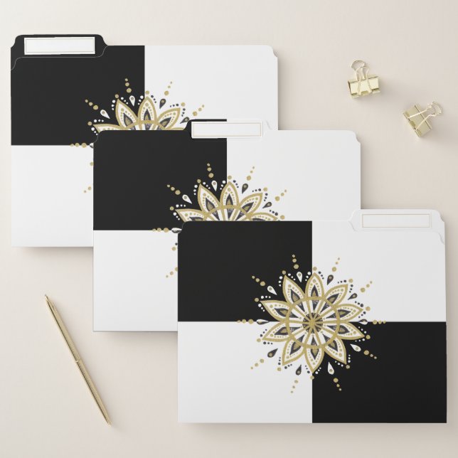 Black & Gold Mandala With Geometric Background File Folder (Set)