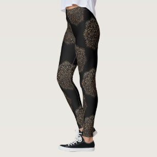Black Gold Mandalas Pattern   Zen Boho Yoga Pants