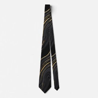 Black & Gold Marble Abstract Neck Tie