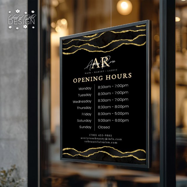 Black & Gold Marble Agate Beauty Salon Hours Window Cling (Creator Uploaded)