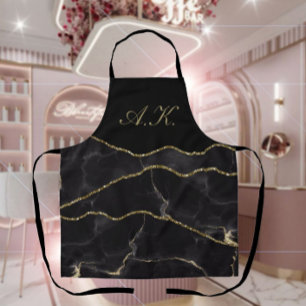 Black Gold Marble Agate Glam Apron