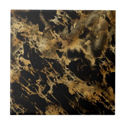 Black Gold Marble Agate Trendy Chic  Ceramic Tile