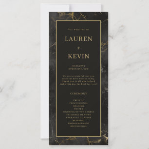 Black gold marble agate Wedding Ceremony Program
