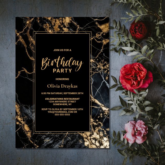 Black Gold Marble Any Age Birthday Party Invitation (Creator Uploaded)