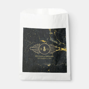 Black Gold Marble Art Deco Wedding Favor Bag