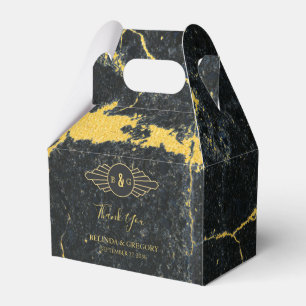 Black Gold Marble Art Deco Wedding Favor Boxes