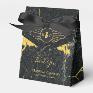 Black Gold Marble Art Deco Wedding Favor Boxes