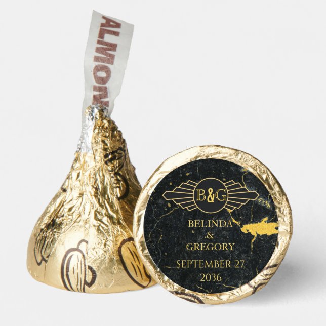 Black Gold Marble Art Deco Wedding Hershey®'s Kisses® (Front)