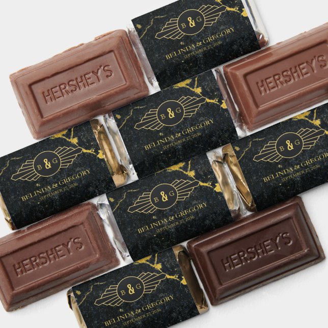 Black Gold Marble Art Deco Wedding  Hershey's Miniatures (Assorted)