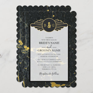 Black Gold Marble Art Deco Wedding Invitation