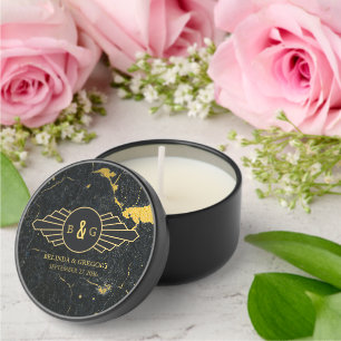 Black Gold Marble Art Deco Wedding Mini Candle Favors
