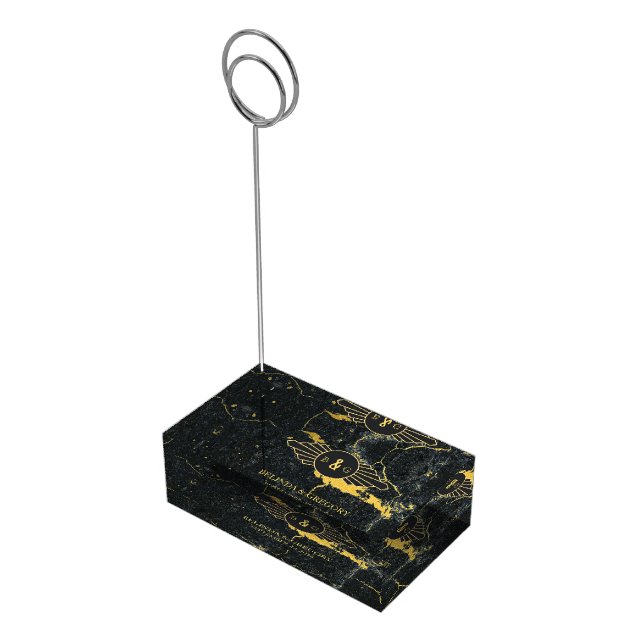 Black Gold Marble Art Deco Wedding Place Card Holder (Corner)