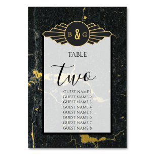 Black Gold Marble Art Deco Wedding Table Number