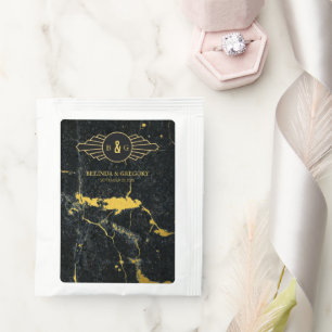 Black Gold Marble Art Deco Wedding Tea Bag Drink Mix