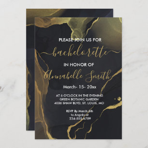 black & Gold Marble  bachelor invitation