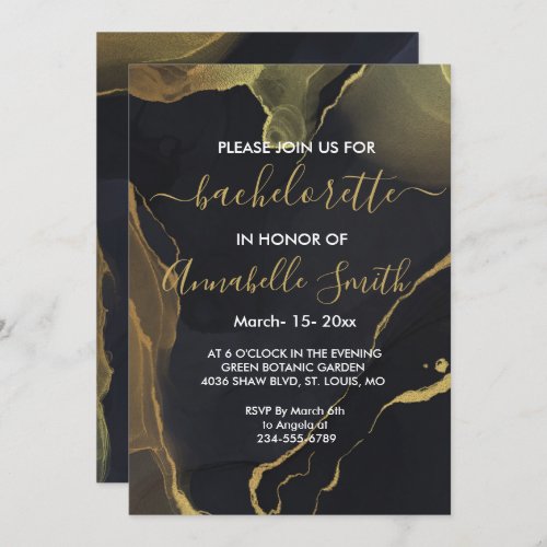 black  Gold Marble  bachelor invitation