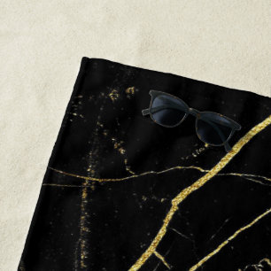 Black & Gold Marble Beach Towel