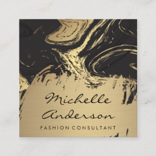Black Gold Marble Brushed Metallic Gold Brushed Square Business Card