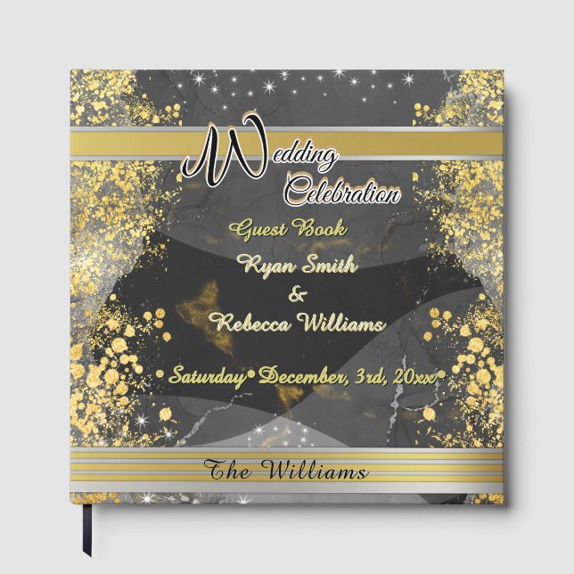 Black & Gold Marble Design  Guest Book (Front)