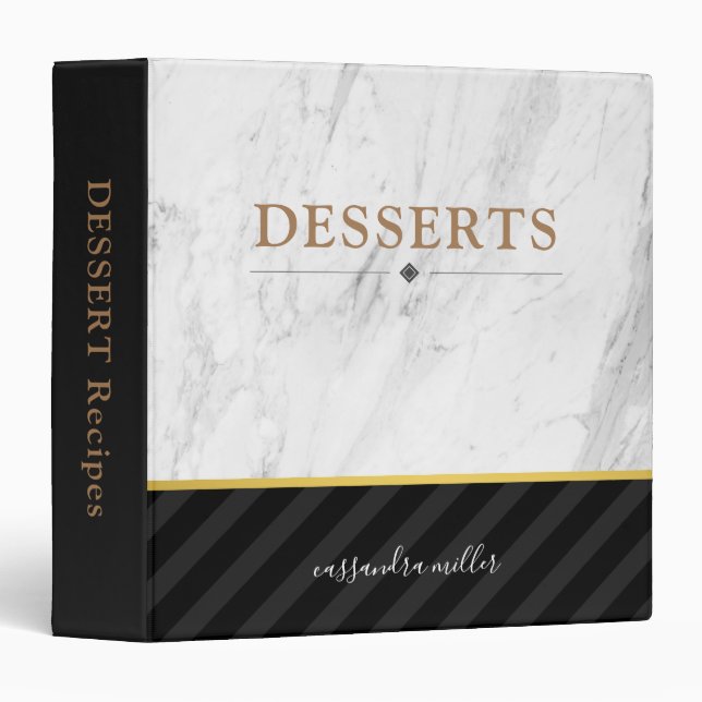Black Gold Marble Desserts Recipe 3 Ring Binder (Front/Spine)