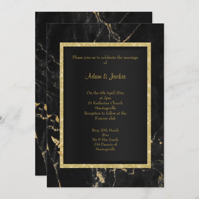 Black Gold Marble ELEGANT WEDDING Invitation (Front/Back)