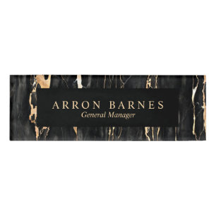 Black Gold Marble Employee Staff Magnetic Name Tag