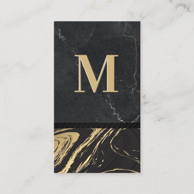 Black Gold Marble | Engraved Monogram | Slate Business Card (Front)