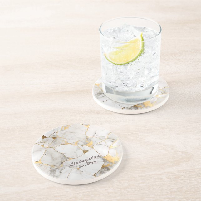 Black Gold Marble Established Personalized Coaster (Side)