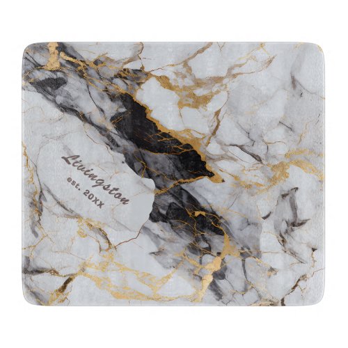 Black Gold Marble Established Personalized Cutting Board