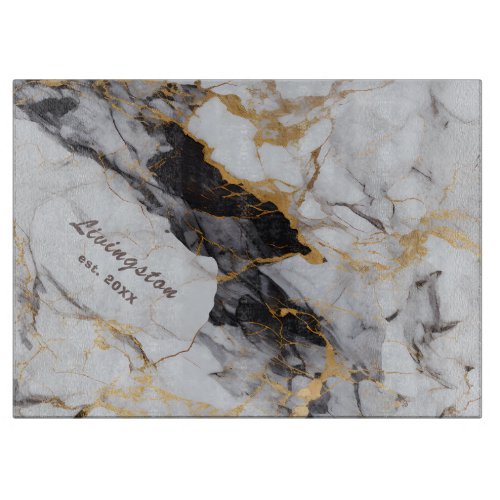 Black Gold Marble Established Personalized Cutting Board