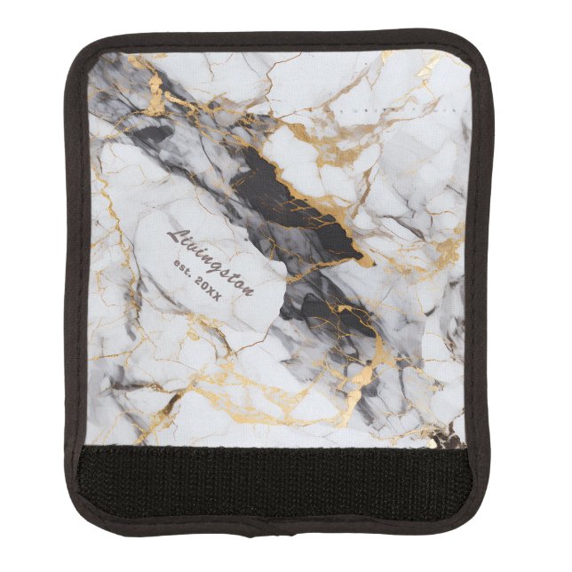 Black Gold Marble Established Personalized Luggage Handle Wrap (Front)