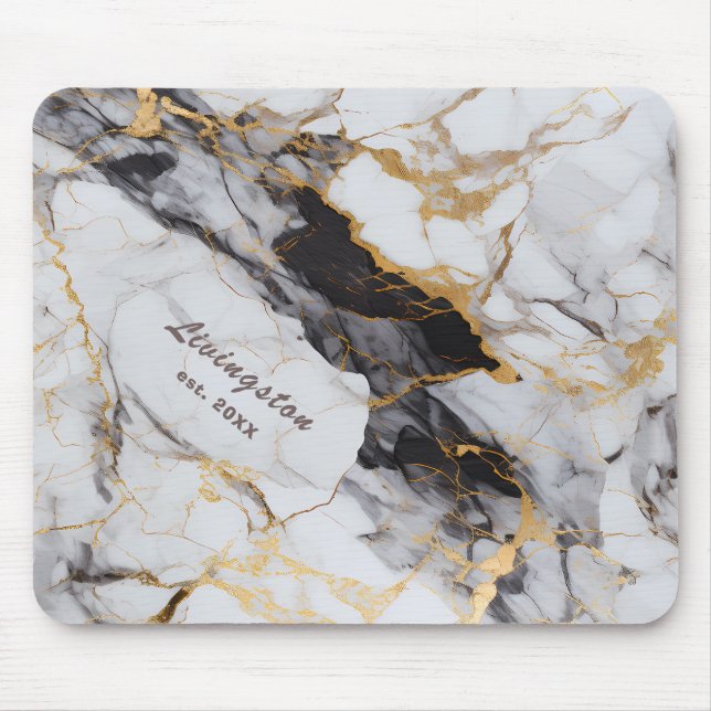 Black Gold Marble Established Personalized Mouse Pad (Front)