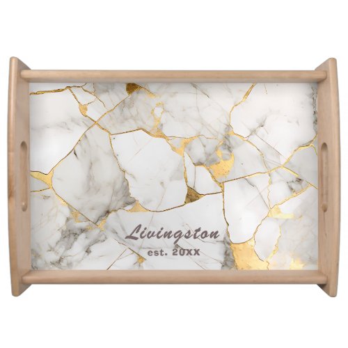 Black Gold Marble Established Personalized Serving Tray