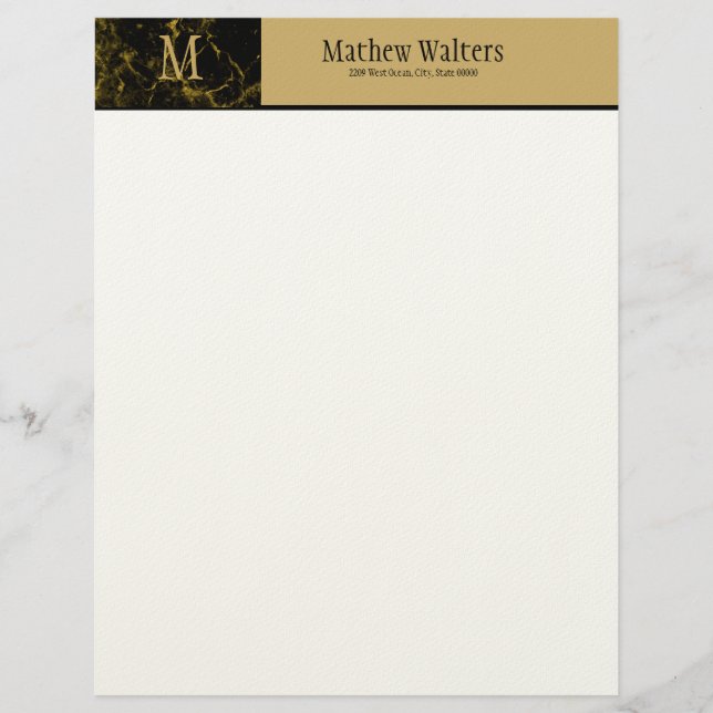 Black Gold Marble Felt Paper Letterhead (Front)