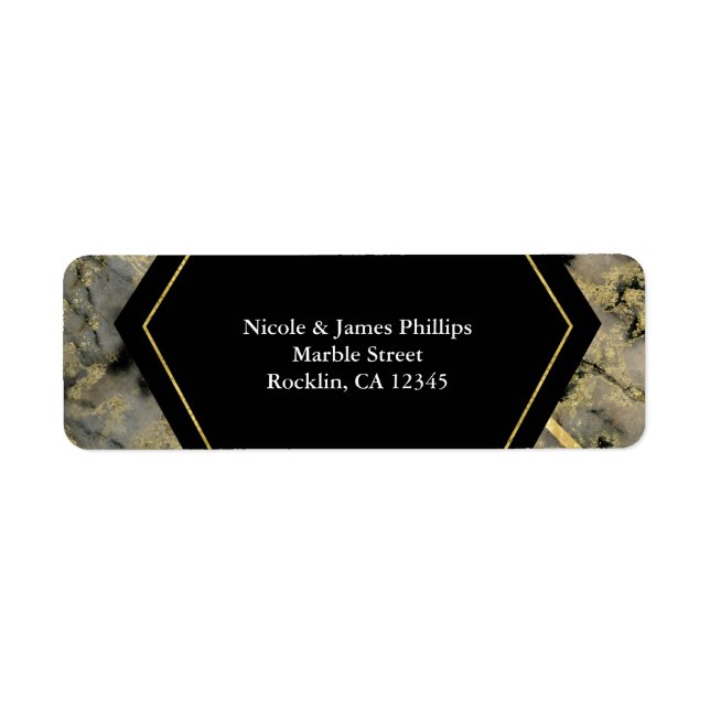 Black & Gold Marble Glam Wedding Invitation Label (Front)
