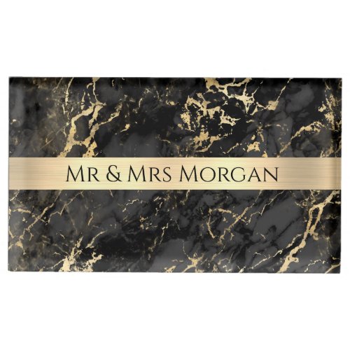 Black  Gold Marble Gold Bar DIY Mr  Mrs Name Place Card Holder