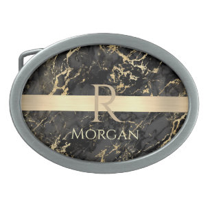 Black & Gold Marble, Gold Bar, DIY Name & Monogram Belt Buckle